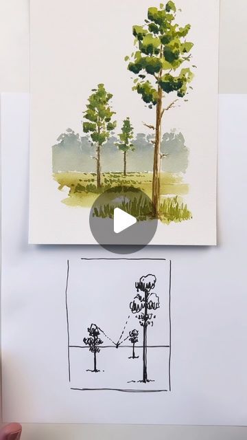 Mallery Jane I Watercolor on Instagram: "How I use one point perspective for trees 🌲 Ready to learn to how to Watercolor?! Join me in Watercolor 101 with 5+ hours of prerecorded lessons that will get you confidently painting 🎨 #onepointperspective #watercolorillustration #watercolortutorial #howtodraw #learnwatercolor" Abstract Watercolor Trees, Line Drawing Watercolor, Watercolour Trees Tutorials, How To Use Watercolor, Watercolor Trees Tutorial, Mallery Jane, Watercolor 101, Watercolour Trees, How To Watercolor