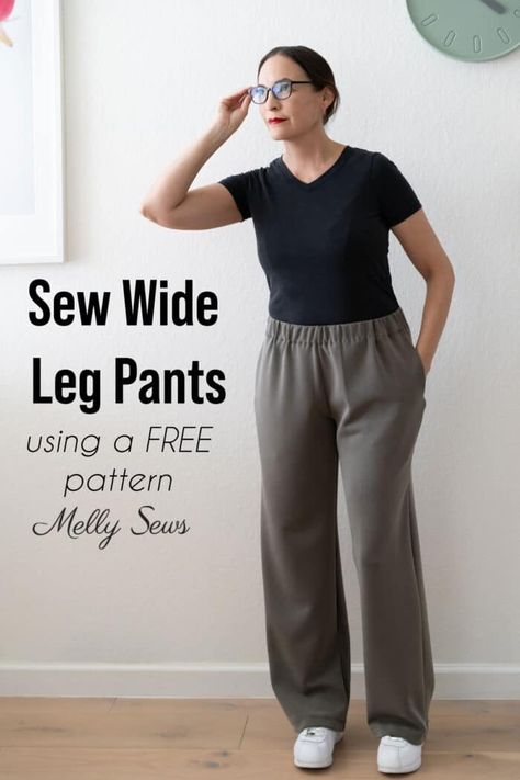 How To Make Wide Leg Pants: A Beginner's Sewing Guide - Melly Sews Pattern For Wide Leg Pants, Free Wide Leg Pants Sewing Pattern, Sew Pants For Women, High Waisted Wide Leg Pants Pattern, Wide Leg Pants Sewing Pattern Free, Linen Pant Pattern, Wide Leg Pants Pattern Free, Elastic Pants Pattern, Easy Pants Sewing Pattern