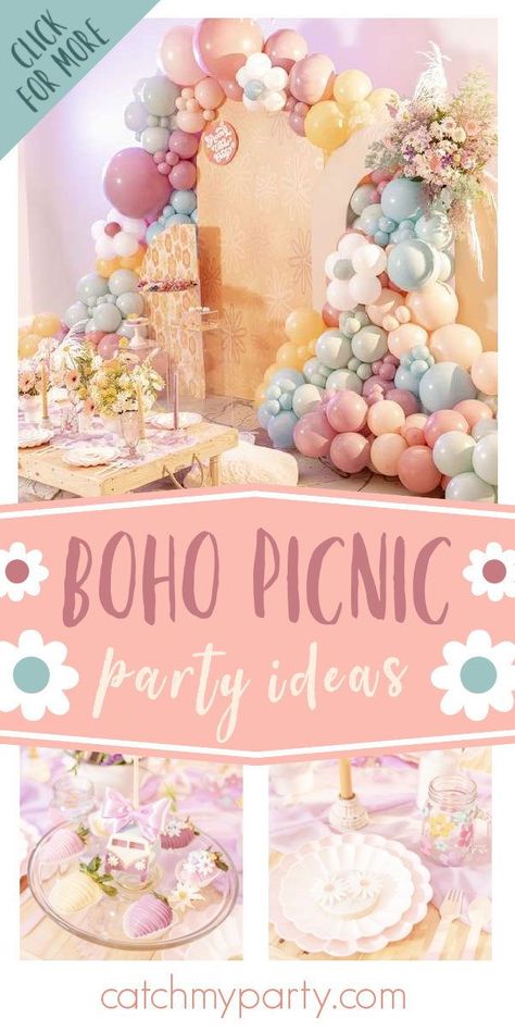 Take a look at this fun groovy vibes '70s boho picnic birthday party! The table settings are gorgeous!See more party ideas and share yours at CatchMyParty.com Sixth Birthday Girl Party Ideas, Boho Picnic Birthday Party, 70s Groovy Party, Sixth Birthday Theme, Girl Birthday Party Themes, Princess Party Printables, Mermaid Party Printables, Groovy Party, 7th Birthday Party Ideas