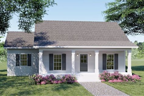 Cottage Style House Plan - 2 Beds 2 Baths 1073 Sq/Ft Plan #44-178 - Houseplans.com Porch House Plans, Cottage Style House Plans, Cottage Plans, House Plans One Story, Southern House Plans, A Small House, Country Style House, Country Style House Plans, Cottage Plan