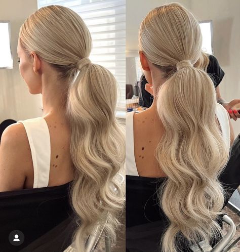 Wedding Guest Hair Styles For Long Hair, How To Wrap Hair, Bridal Pony, Ponytail Bridal Hair, How To Use Eyeshadow, Ponytail Looks, Blonde Bridal Hair, Wedding Ponytail Hairstyles, Bridal Ponytail