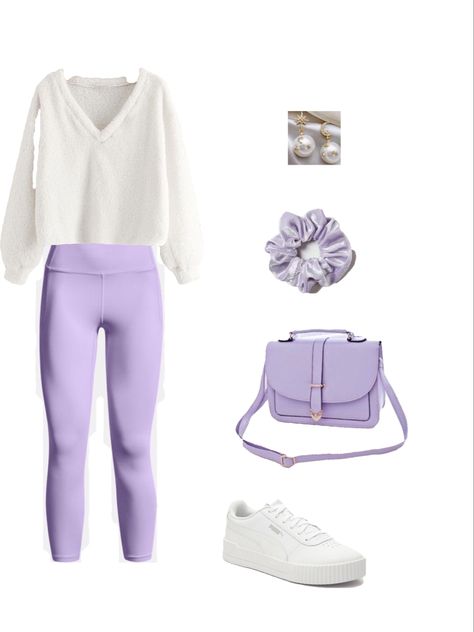 #outfits #purple #athletic #athleisure Different Color Leggings Outfit, Pastel Leggings Outfits, How To Style Purple Leggings, Purple Lululemon Leggings Outfit, Purple Athletic Outfits, Lilac Leggings Outfit, Purple Leggings Outfit Casual, Light Purple Leggings Outfit, Light Purple Outfit Aesthetic