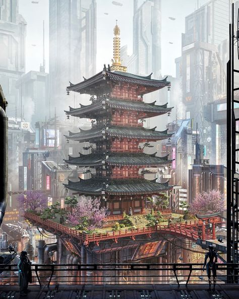 Asian City, Sci Fi City, Film Games, Interesting Buildings, Image Painting, Art Station, Artist Websites, Big Ben, Painting & Drawing