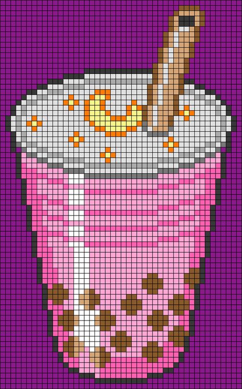 Bubble Tea Pixel Art Grid, Cute Alpha Patterns, Crochet Grid, Boba Drink, Graph Crochet, Pixel Art Templates, Diy Perler Bead Crafts, Pixel Crochet, Pixel Art Grid