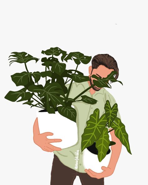 Men with plants illustartion Plant Shop Illustration, Draw Plants, Plant Cartoon, Illustration Picture, Person Drawing, Plant Images, Shop Illustration, Big Plants, Plant Aesthetic