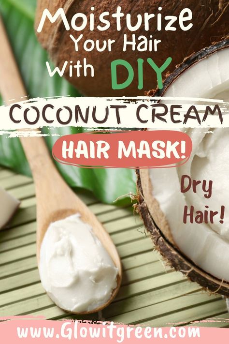 Make a moisturizing hair mask for dehydrated hair with this coconut cream recipe from Glowitgreen.com! Coconut cream is an excellent ingredient to infuse dry hair with the moisture it needs making it soft, supple, and less prone to breakage! Diy Coconut Cream, Coconut Milk Hair Mask, Natural Hair Recipes, Dry Hair Mask, Coconut Oil Hair Mask Diy, Hair Recipes, Moisturize Dry Hair, Hair Mask Recipe, Homemade Hair Mask