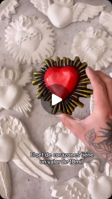 Clay Sacred Heart, Clay Heart Realistic, Sacred Heart Sculpture, Milagros Heart, Heart Milagro, How To Make Clay, Sacred Heart