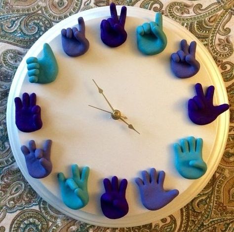 Custom Language, Clay Clock, Asl Art, Nursery Clock, Clock Wood, Wall Wood, Tanah Liat, Clock Gift, Nursery Playroom