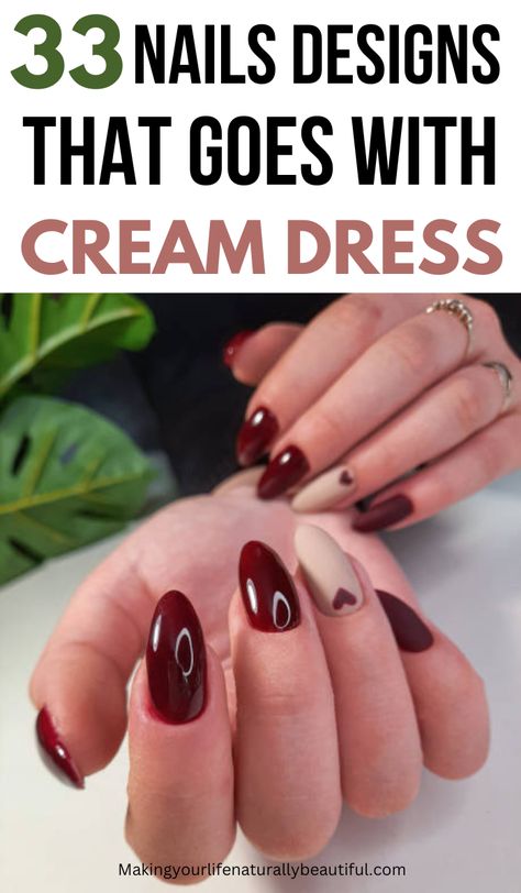 nails with cream dress Nail Color With Champagne Dress, Nail Color For Beige Dress, Nails That Go With Beige Dress, Nails To Go With Taupe Dress, Cream Colored Nails, Beautiful Nail Colors, Beige Dress Outfit, Easy Nail Art Ideas, Best Nail Colors