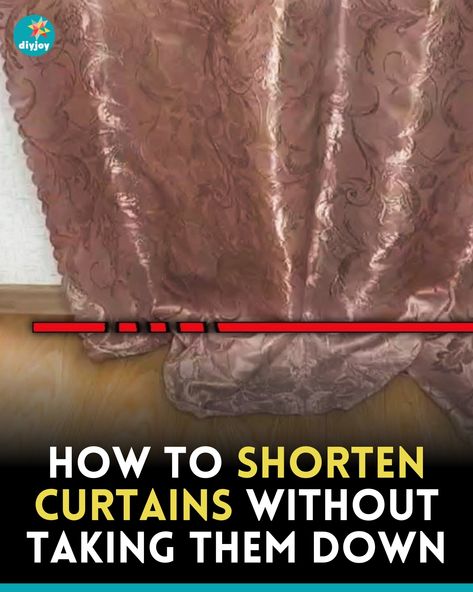 Shorten Curtains Without Sewing, Hem Curtains Easy, How To Shorten Curtains Without Sewing, How To Shorten Curtains, Lengthen Curtains, Long Window Curtains, How To Hem Curtains, Curtains Without Sewing, Original Hem