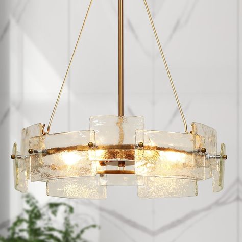 Modern Glam Gold 6-Light Drum Chandelier Glass Pendant Light for Dining Room - D 20.5" x H 24" - On Sale - Bed Bath & Beyond - 36588500 Kitchen Island Dining Room, Island Dining Room, Chandelier Glass, Living Room Entrance, Kitchen Island Dining, Island Dining, Room Entrance, Island Pendant Lights, Round Chandelier