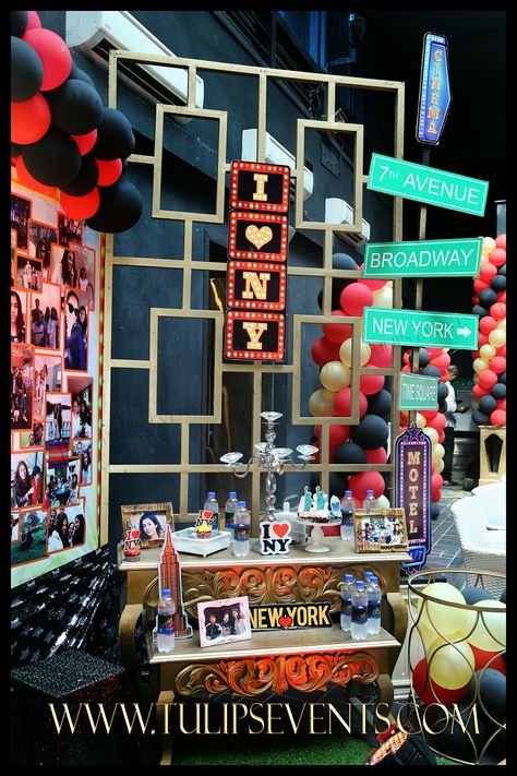 I Love New York City theme birthday party perks designed by Tulips Events Thematic Birthday Planner Management in Lahore Pakistan.  #newyork #newyorkcity #iloveNY #tulipsevents #thematicbirthdayplanner #partyplannerpakistan #bestbirthdayplanner  Bookings & info: +923214355789  https://www.thematicbirthdayplanner.com/ Times Square Party Decorations, I Love Ny Party Theme, Nyc Theme Birthday Party, Time Square Theme Party, I Love New York Party Theme, New York Quinceanera Theme, Ny Themed Birthday Party, Fashion Show Party Food Ideas, New York Theme Birthday Party