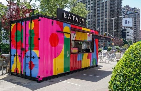 Container Ice Cream Shop Design, Pizza Kiosk, Kiosk Ideas, Eataly Nyc, Container Coffee Shop, Food Stall Design, Baked Pizza, Cafe Business, Container Restaurant