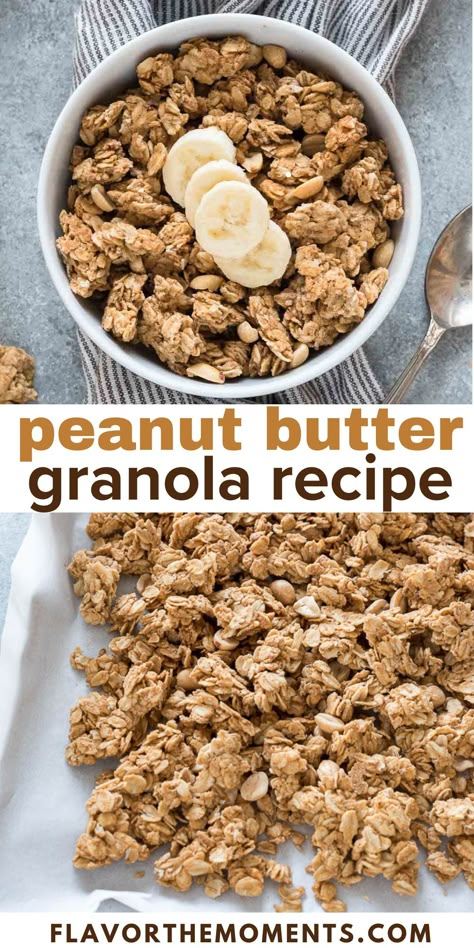 Peanut Butter Granola Recipe Peanut Butter Granola Clusters, Granola Diy, Overnight Oats Healthy Clean Eating, Air Fryer Granola, Granola Clusters Recipe, Macro Friendly Snacks, Peanut Butter Granola Recipe, Granola Oats, Baked Brussel Sprouts