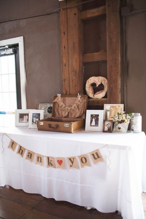 Featured Photographer: Taylor Whitham Photography Gift Table Wedding, Burlap Bunting, Guest Book Table, Wedding Card Box, Card Table Wedding, Vintage Suitcase, Card Box Wedding, Gift Table, Wedding Boxes