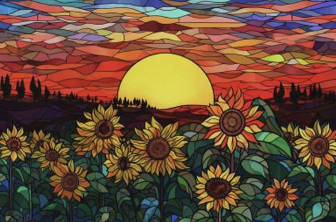 Fence Art, Sunflower Wallpaper, Stained Glass Flowers, Painting Inspo, Faux Stained Glass, Window Art, Glass Flowers, Landscape Art, Art Ideas