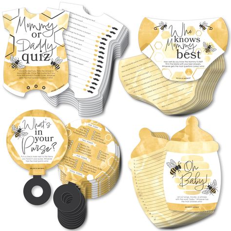 Big Dot of Happiness Little Bumblebee - 4 Baby Shower Games - 10 Cards Each - Gamerific Bundle - Walmart.com Bumble Bee Decorations, Honey Bee Baby Shower, Sunflower Baby Showers, Who Knows Mommy Best, Bee Baby Shower Theme, Mommy To Bee, Bumble Bee Baby Shower, Coed Baby Shower, Fun Baby Shower Games