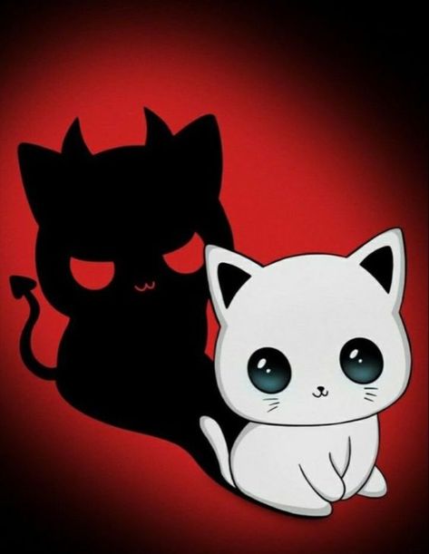 Demon Cat, Evil Cat, Anime Lock Screen, Ange Demon, Phone Screen Wallpaper, Creative Profile Picture, Cute Cartoon Drawings, Dessin Adorable, Good And Evil