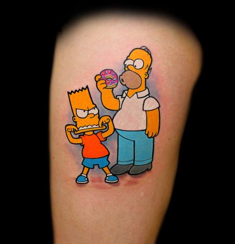 Bart & Homer Simpson tattoo by Chris 51 of Area 51 Tattoo, Springfield, OR & Epic Ink TV A&E Dad Daughter Tattoo, Montana Tattoo, Father Daughter Tattoos, Simpsons Tattoo, Father Tattoos, Epic Tattoo, R Tattoo, Inked Magazine, 1 Tattoo