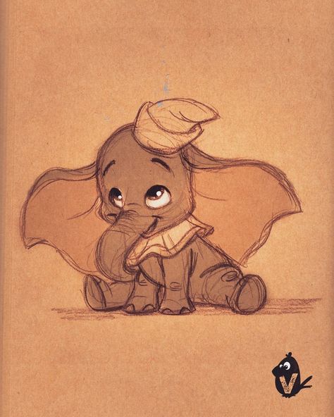 Animation Art Sketches Cartoons, Disney Animals Drawings, Disney Dumbo Tattoo, Dumbo Sketch, Cute Disney Animals, Disney Dumbo Art, Dumbo Drawing, Dumbo Art, Dumbo Tattoo