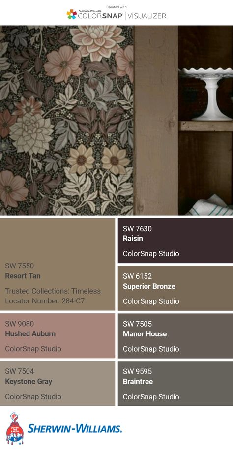 Entryway Paint Ideas Foyers Wall Colors, Old English Color Palette, Home Library Color Scheme, Oak Leaf Brown Sherwin Williams, Cottagecore Color Palette Sherwin Williams, French Cottage Paint Colors, Country Cottage Color Palette, English Country Paint Colors, English Cottage Color Palette