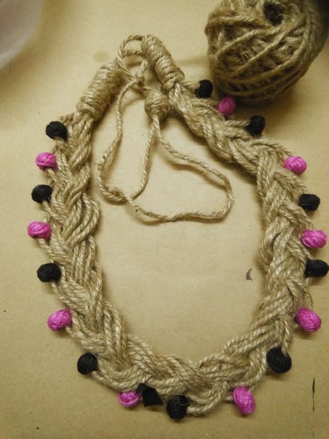 Jute Jewellery Necklaces, Jute Jewellery, Navratri Jewellery, Butterfly Art Drawing, Navratri Collection, Hand Jewellery, Crochet Necklace Pattern, Diy Earrings Easy, Diy Jewellery Designs