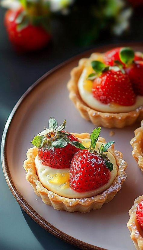 These strawberry mascarpone tartlets with lemon curd are as beautiful as they are delicious. The creamy mascarpone filling, topped with fresh strawberries and a tangy lemon curd, creates a dessert that’s both sweet and zesty. Perfect for special occasions or a sophisticated treat, these tartlets are an easy yet impressive way to add a touch of elegance to your dessert table. Elegant Desserts Beautiful, Tartlets Dessert, Recipes Using Lemon Curd, Ice Cream Cake Birthday, Strawberry Mascarpone, Fruit Tartlets, Mascarpone Filling, Mascarpone Recipes, Afternoon Tea Cakes