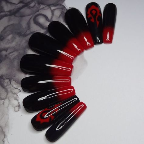 World Of Warcraft Nails, Black Gradient, World Of Warcraft, Gel Nails, Black And Red, Nail Art, Nails, Makeup, Red