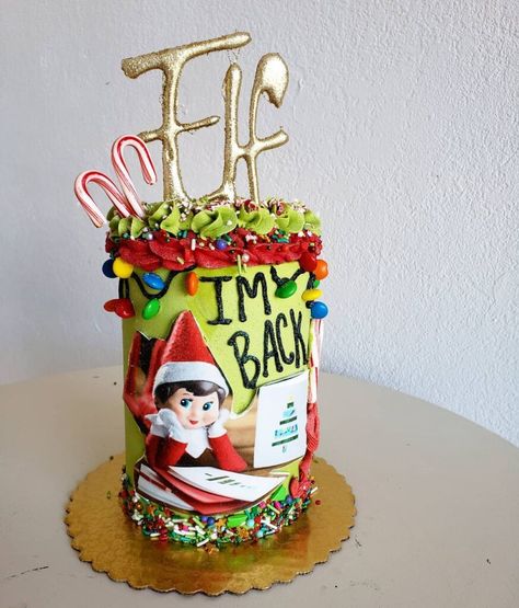 20 Best Elf On The Shelf Birthday Cake of [2023] Elf On The Shelf Cake, Elf On The Shelf Birthday, Drop Cake, Deer Cakes, Marshmallow Cake, Striped Cake, Elf Decorations, Red Cake, Harry Potter Birthday Party