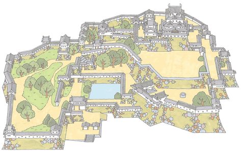 Layout of Himeji Castle - Asian Castle Japanese Castle Interior, Garden Map, Castle Layout, Castle Plans, Sengoku Jidai, Fantasy City Map, Castle Illustration, Village Map, Himeji Castle