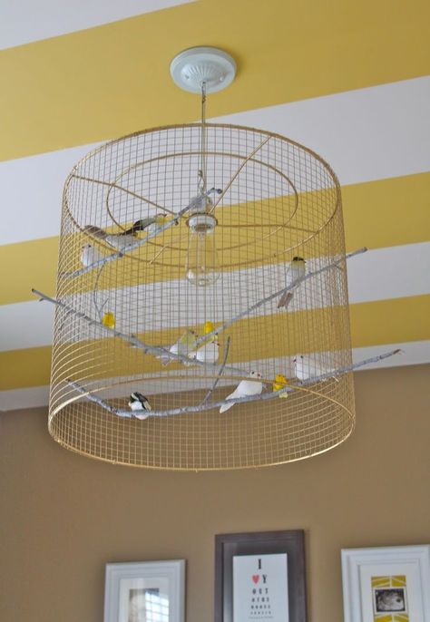 Love this DIY lampshade idea for the nursery too... Birdcage Light, Striped Ceiling, Birdcage Lamp, Diy Bird Cage, Mommo Design, Birdcage Chandelier, Diy Luminaire, Cage Chandelier, Diy Lampe