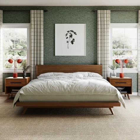 Fairbanks Pecan Brown Ash Wood Platform Bed | World Market Platform Bedroom Sets, Pecan Wood, Mid Century Modern Bedroom, King Platform Bed, Queen Platform Bed, Bed Dimensions, Wood Platform Bed, Beds & Bed Frames, Wood Nightstand