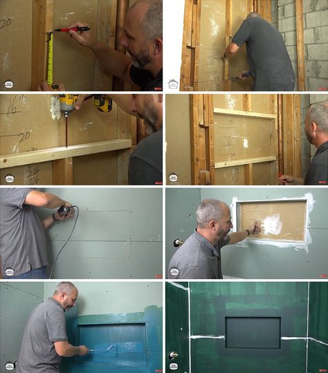 Shower Niche Frame Ideas, How To Install A Shower Niche, How To Build A Shower Niche, Diy Shower Niche, Diy Niche, Build A Bathroom, Diy Tile Shower, Shower Alcove, Bathroom Niche