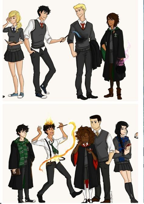 In Hogwarts Houses Percy Jackson Meets Harry Potter, Percy Jackson The Seven, Percy Jackson Crossover, Percy Jackson Fanart, Harry Potter Crossover, Zio Rick, Rick Riordan Series, Percy Jackson Quotes, Harry Potter Houses