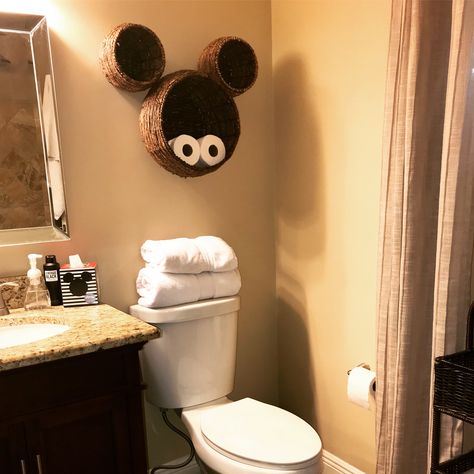 Disney Guest Bathroom, Elegant Disney Bathroom, Disney Theme Home Decor, Disney Restroom Decor Bathroom Ideas, Bathroom Disney Theme, Disney Bathroom Signs, Disney Guest Room Ideas, Disney Theme Living Room, Disney Entryway Decor