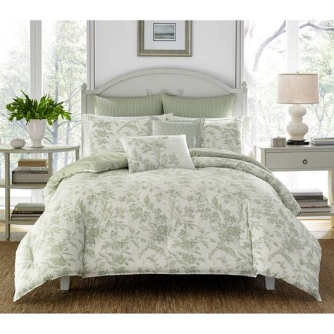 Natalie Duvet Set by Laura Ashley | Hayneedle Natalie Green, Queen Bed Quilts, Laura Ashley Bedding, Twin Comforter Sets, Floral Toile, Green Duvet, Bed Quilt Cover, Soft Comforter, For Home