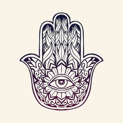 Hamsa Tattoo, Hand Of Fatima, Hamsa Hand, Bat Mitzvah, Flat Design, Graphic Resources, Hand Drawn, Vector Free, Tattoos