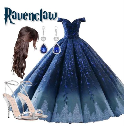 Ravenclaw Prom Dress, Ravenclaw Ball Gown, Ravenclaw Yule Ball Gowns, Ravenclaw Dress, Ravenclaw Yule Ball, Mideval Dress, Princess Dress Aesthetic, Ravenclaw Costume, Harry Potter Houses Outfits