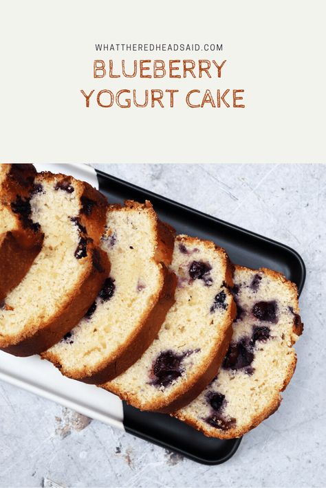 Blueberry Yogurt Cake - What the Redhead said Berry Yogurt Cake, Blueberry Loaf Cake, Blueberry Yogurt Cake, Yogurt Cake Recipe, Blueberry Loaf Cakes, Blueberry Loaf, Blueberry Yogurt, Berry Yogurt, Yoghurt Cake