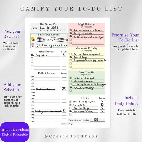 Transform your to-do list into a game with this fun and effective productivity hack. Get motivated and stay on track with progress bars, rewards, and How To Gamify Life, Hyper Organization, Fun To Do List, Gamify Your Life, Productivity Tracker, To Do List Daily, Point System, Habit Stacking, Thank You Email