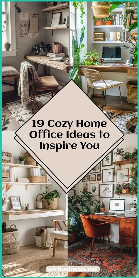 Transform your workspace into a haven of productivity and comfort with these cozy home office ideas. From warm lighting to chic, ergonomic furniture, these designs will help you stay motivated and inspired while working from home. Elevate your space today! #CozyOffice #HomeOfficeDecor #WorkFromHome Cozy Home Office Corner, Happy Home Office, Cottagecore Office Decor, Little Office Space Ideas, Office Reading Room Ideas, At Home Office Ideas Small Spaces, Cozy Corner Office, Home Office For Women, Boho Office Space Workspaces