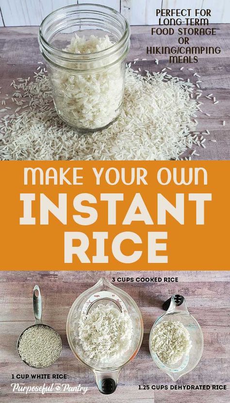 DIY Instant Rice with a Dehydrator - The Purposeful Pantry Dried Food Recipes, Meals In A Jar For Long Term Storage, Dehydrator Meals, Dehydration Recipes, Kitchen Restock, Dehydrated Meals, Dehydrating Food Storage, Food Dehydration, Homemade Dry Mixes