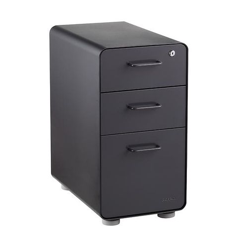 Poppin Dark Grey Slim 3-Drawer Stow Filing Cabinet | The Container Store File Carts, Metal File Cabinet, Office Needs, Filing Cabinets, The Container Store, Container Store, Paper Organization, 3 Drawer, Storage Cabinets