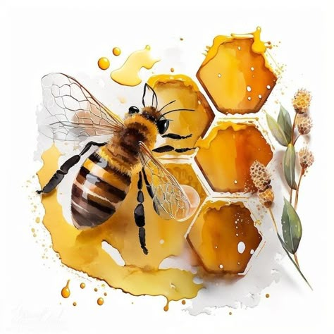 Bee Pictures Art, Honey Art, Bee Artwork, Bee Drawing, Bee Pictures, Bee Clipart, Honey Packaging, Bee Painting, Bee Decor