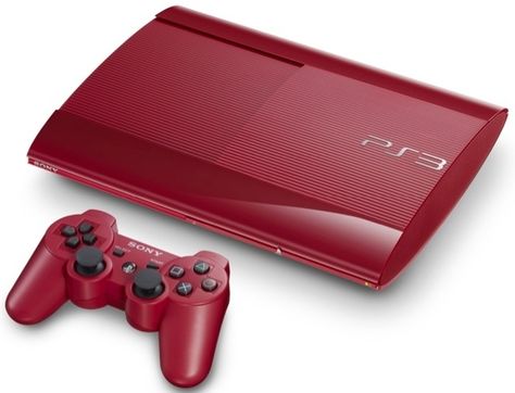 Red Playstation 3 Super Slim, Big Tv, Everything Red, Play Station, Mens Gear, Shade Of Red, Hot Pepper, Color My World, Sony Playstation