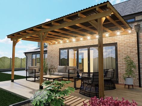 Patio Shelter Ideas, Wooden Lean To, Back Deck With Roof Ideas, Lean To Porch Ideas, Deck With Roof Ideas, Wooden Gazebo Ideas, Gazebo Roof Ideas, Pergola With Metal Roof, Awning Ideas Patio