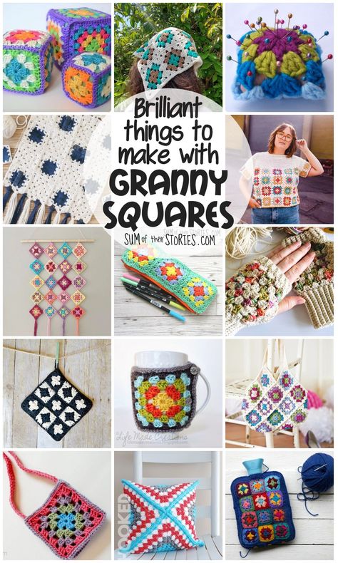 Brilliant things to make with Granny Squares — Sum of their Stories Craft Blog What To Make Out Of Crochet Squares, Stuff To Do With Granny Squares, Crochet Square Project Ideas, Crochet Squares Projects, Make With Granny Squares, Crochet Projects Using Granny Squares, Crochet Patterns Using Granny Squares, Things Made With Granny Squares, Things Made From Granny Squares