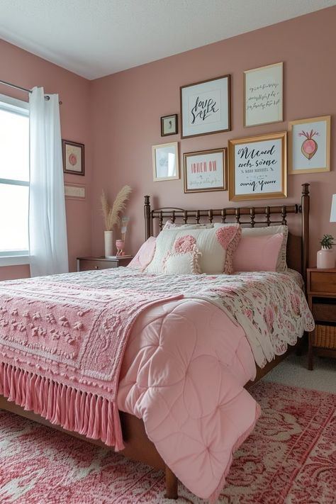 23 Pink and Brown Bedroom Ideas to Make Your Space Stand Out Pink Room Brown Furniture, Pink Room With Brown Furniture, Pink Bedroom With Brown Furniture, Pink And Brown Room Ideas, Pink And Brown Room, Pink And Brown Bedroom Ideas, Pink Western Bedroom, Pink And Brown Bedroom, Pink Gold Bedroom