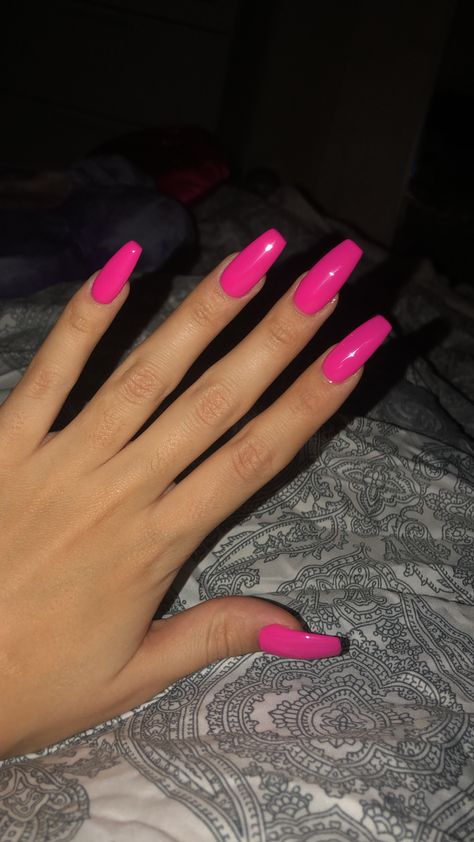 Pretty Hot Pink Nails, Nails Acrylic Bright Pink, Neon Pink Nails Coffin, Simple Acyrilics Nails, Dark Pink Acrylics, Hot Pink Nails With Design Neon, Bright Pink Acrylics, Hot Pink Acyrilics Nails, Bright Pink Nails Coffin