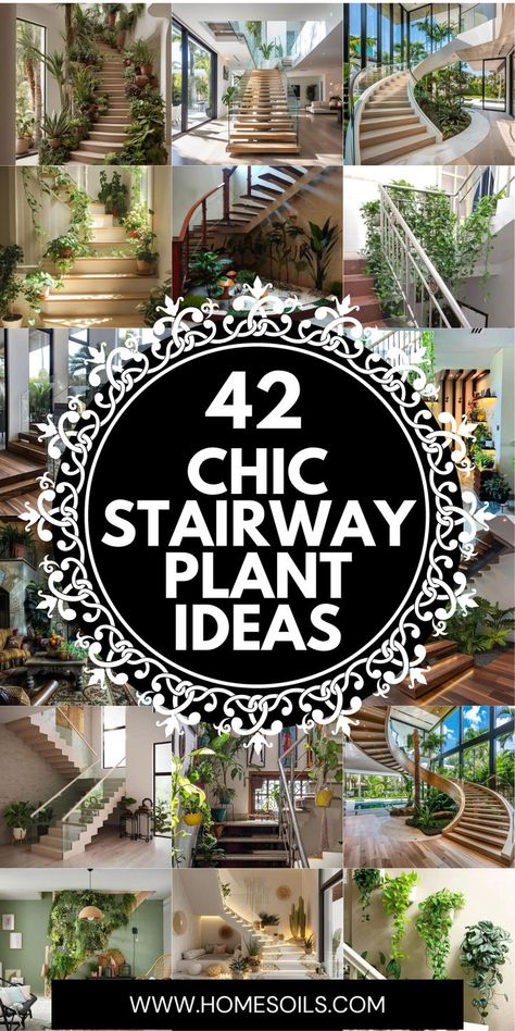 Discover 42 chic stairway plant ideas that can transform your staircase into a lush, green haven. Whether it's sleek planters on each step, hanging plants cascading down the banister, or a statement plant at the landing, these ideas bring a fresh, vibrant feel to any stairway. Perfect for adding a touch of nature and elegance to your home's interior design. Stairway Plants, Slanted Wall Under Stairs Decor, Staircase Plant Decor, How To Decorate Wall Under Stairs, Small Stairway Decorating, Plant Decor Stairs, Potted Plants On Stairs, Plants In Stairwell, Staircase Corner Decor Ideas